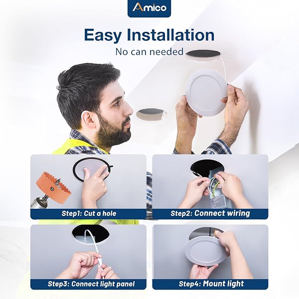 AMICO 16 PACK 6 INCH 5CCT ULTRA-THIN LED RECESSED CEILING LIGHT WITH JUNCTION BOX, 2700K/3000K/4000K/5000K/6000K SELECTABLE, DIMMABLE CAN LIGHT, 1200LM HIGH BRIGHTNESS DOWNLIGHT,15W EQV 130W,ETL