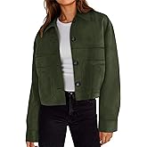 Tankaneo Womens Cropped Faux Suede Leather Jackets Lapel Collar Button Down Short Coats Fall Winter Vintage Trendy Shackets