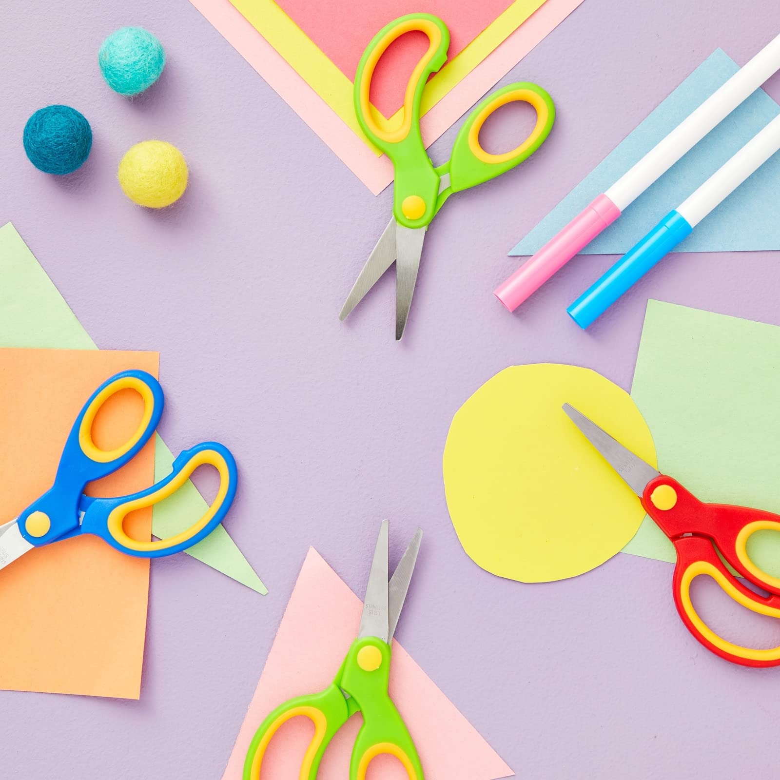 Sustainable Greetings 24 Pack Blunt Tip Scissors - Classroom Scissors Bulk for Crafts, Classroom Supplies, Student DIY Art Projects, School Supplies (3 Colors, 5 Inch)