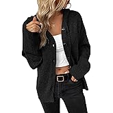 LIUKAISEN Women's Hooded Cardigan Sweater Long Trendy Button Coat
