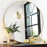 VooBang Gold Round Bathroom Mirror 30", Thin Metal Frame Wall Mirror | Circle Vanity Mirror for Over Sink, Hanging or Leaning Decor for Hallway, Entryway, Fireplace Mantel, Living Room