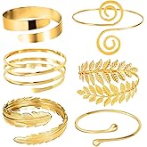 IXNEOP Gold Plated Leaf Arm Cuff and Spiral Upper Arm Band Cuff Bracelet Bangle for Women Adjustable Armband Set