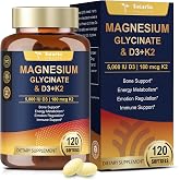 9-in-1 Magnesium Glycinate 500mg + Vitamin D3 5000 IU &amp; K2 Complex - High Absorption - Healthy Stress, Sleep, Muscle Function, Bone Health &amp; Energy Supports | Non-GMO, Gluten-Free 120 Softgels