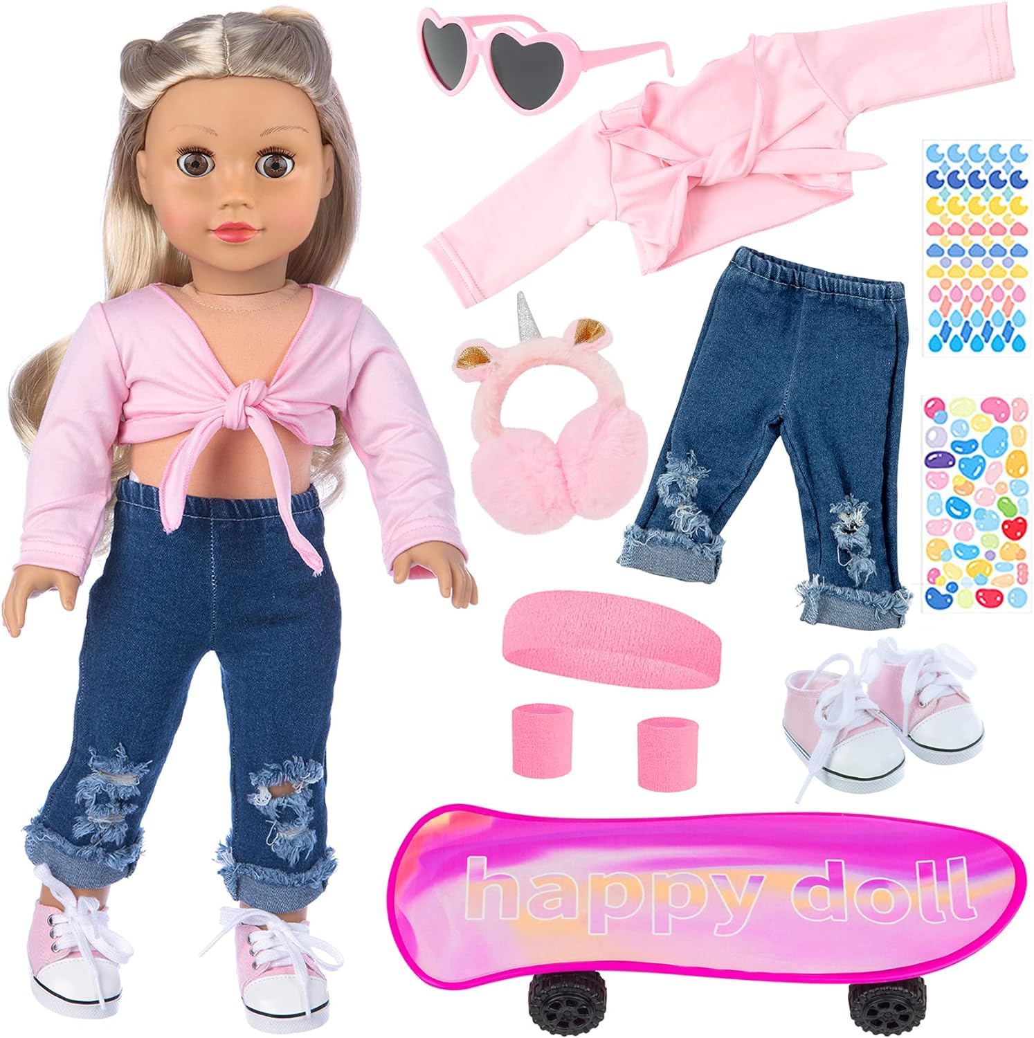 ZITA ELEMENT American 18 Inch Girl Doll Scooter Sport Clothes and Accessories - 18 Inch Doll Clothes Jeans Outfits Set Sport Shoes Scooter and Other Outdoor Sport Stuff（Doll Is Not Included）