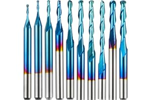 Genmitsu 10pcs 2-Flute Nano Blue Coat Ball Nose Spiral End Mill, 1/8'' Shank, 1mm-2.5mm Cutting Diameter, CNC Router Bits for