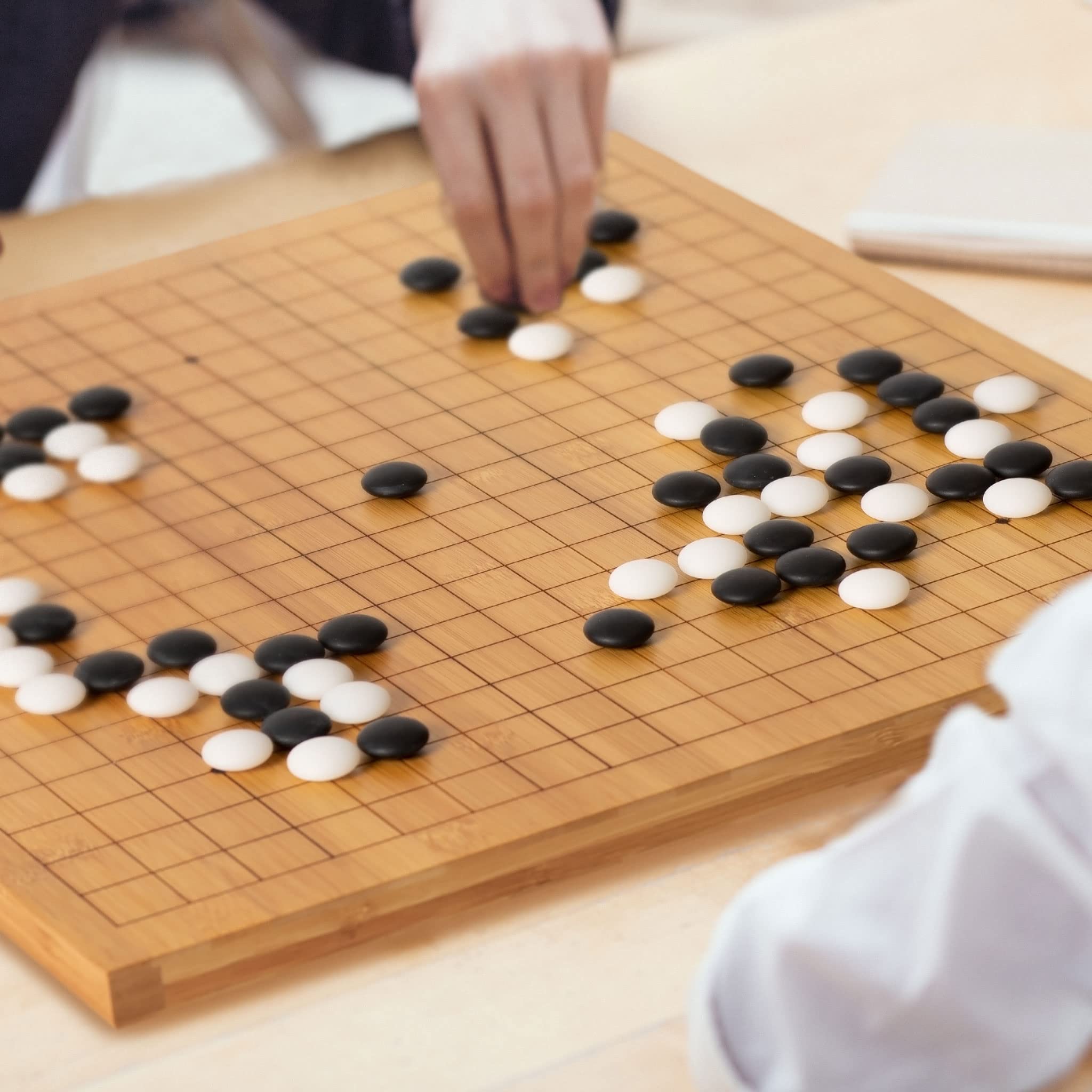 Yellow Mountain Imports Bamboo 0.8-Inch Etched Reversible 19x19 / 13x13 Go Game Set Board with 9.2mm Double Convex Yunzi Stones and Bamboo Wood Bowls Set - Classic Strategy Board Game (Baduk/Weiqi)