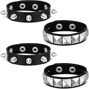 4 Pcs Studded Bracelets Spiked Punk , PU Leather Spiked Cuff Wristband | Spiked Bracelets with Adjustable Clasp for Men Women