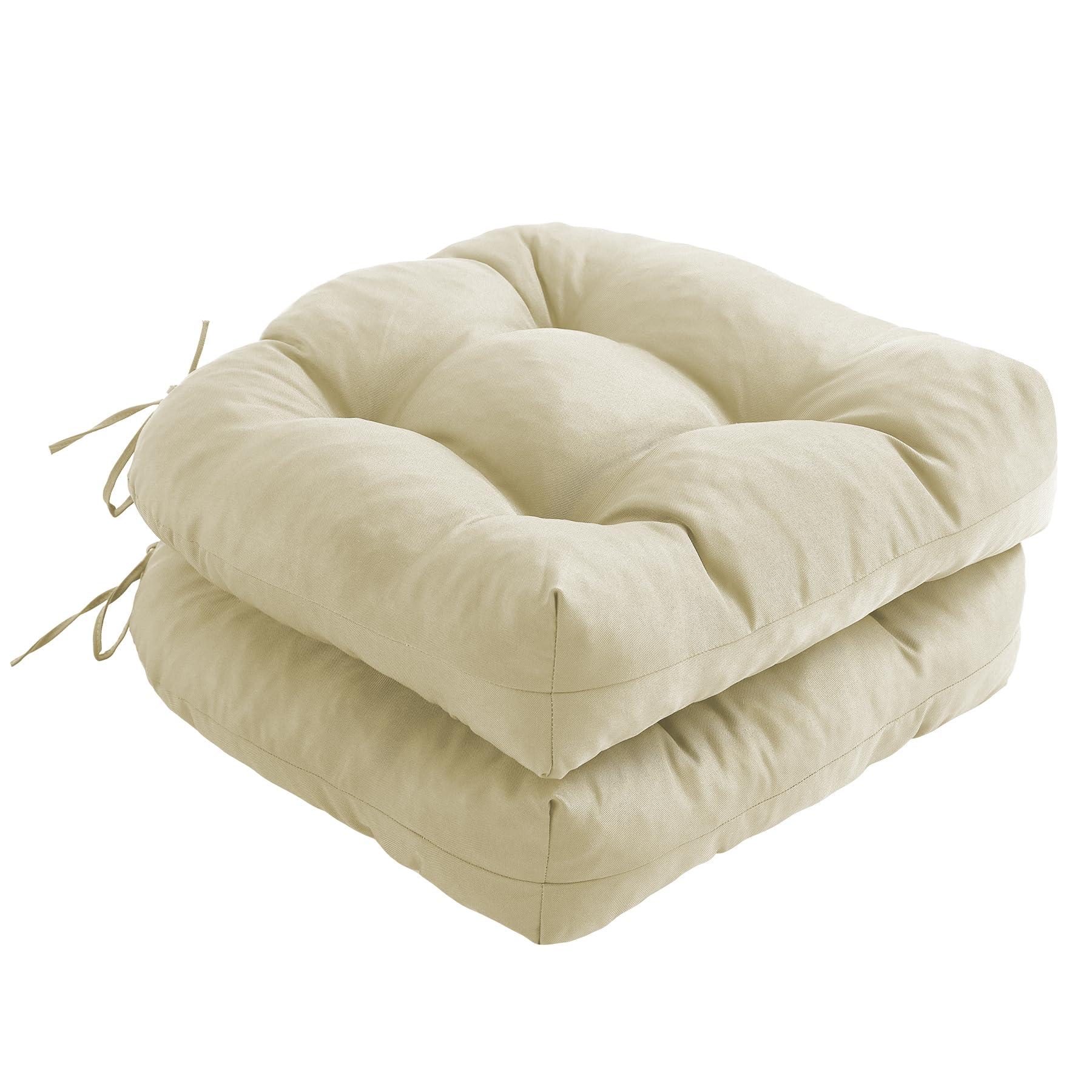 Photo 1 of IPYNBAP Outdoor Chair Cushions Set of 2, Patio Chair Cushions with Ties, 19x19+5” Tufted Outdoor Seat Cushions, Waterproof Patio Furniture Cushions, Outdoor Dining Chair Pads, Beige