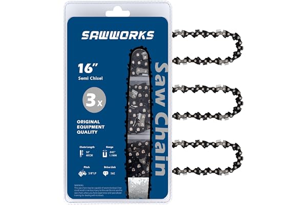 SawWorks 16 Inch Chainsaw Chain 3/8" LP Pitch .043" Gauge 56 Drive Links Fits Milwaukee M18, 2727-20, Ego CS1600, CS1604, Dew