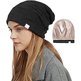 Hat Hut Womens Beanie Satin Lined Beanie Winter Hats for Women Men, Silk Lined Slouchy Beanie Hats Soft Warm Ski Hat Unisex