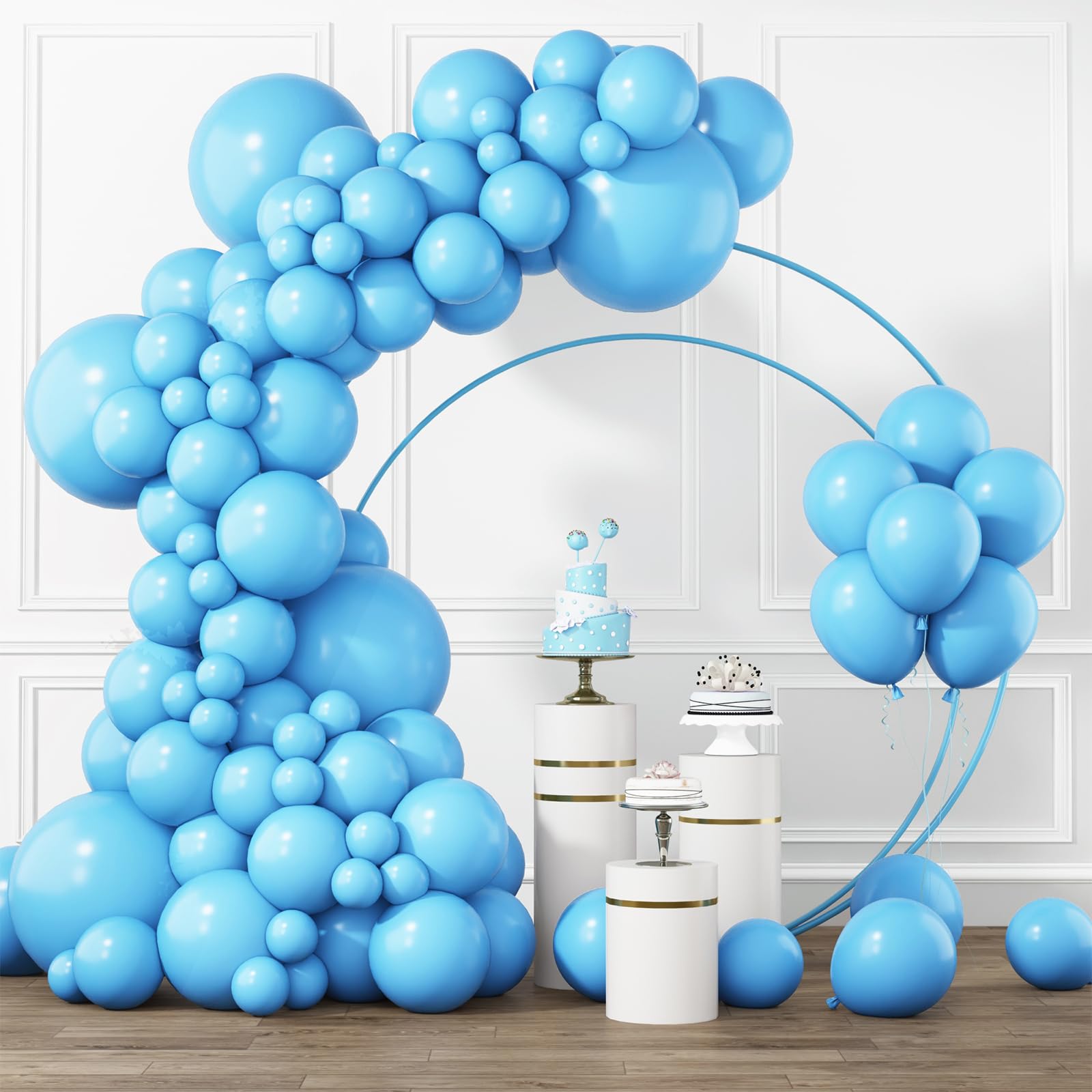 RUBFAC Light Blue Balloons Different Sizes 105pcs 5/10/12/18 Inch Sky Blue Balloon Garland Kit for Wedding Baby Shower Birthday Party Supplies Bridal Shower Decorations