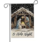 Christmas Holy Night Garden Flags 12x18 Double Sided- Xmas Jesus Nativity Snow Burlap Yard Flag for Outside Holiday Decoration