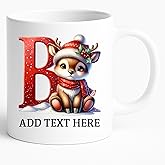 Personalized Reindeer Christmas Initial Mug – Custom Letter A–Z Monogram, Add Name/Date | 11 Ceramic, Dishwasher & Microwave Safe, Bulk/Wholesale cups (White)
