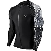 HUGE SPORTS Men's Swim Shirts Long Sleeve Zip Rash Guard UPF 50+ Sun Protective Quick Drying
