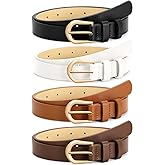 VONMELLI 4 Pack Womens Thin Leather Belt Skinny Waist Belts for Women Fashion Jeans Dress with Gold Buckle
