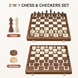 Sarr Klith 2IN1 Magnetic Chess & Checkers Set - 16" Wooden Foldable Travel Board view 3