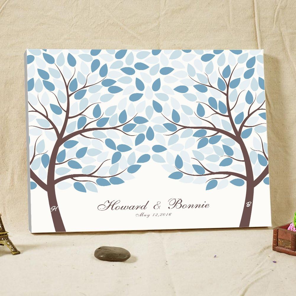 Personalized Wedding Gifts Signature Guest Book with Double Art Trees Canvas Print Wedding Guestbook Poster 16x20 Inches 40x50cm with 100 Leaves Wedding Decor