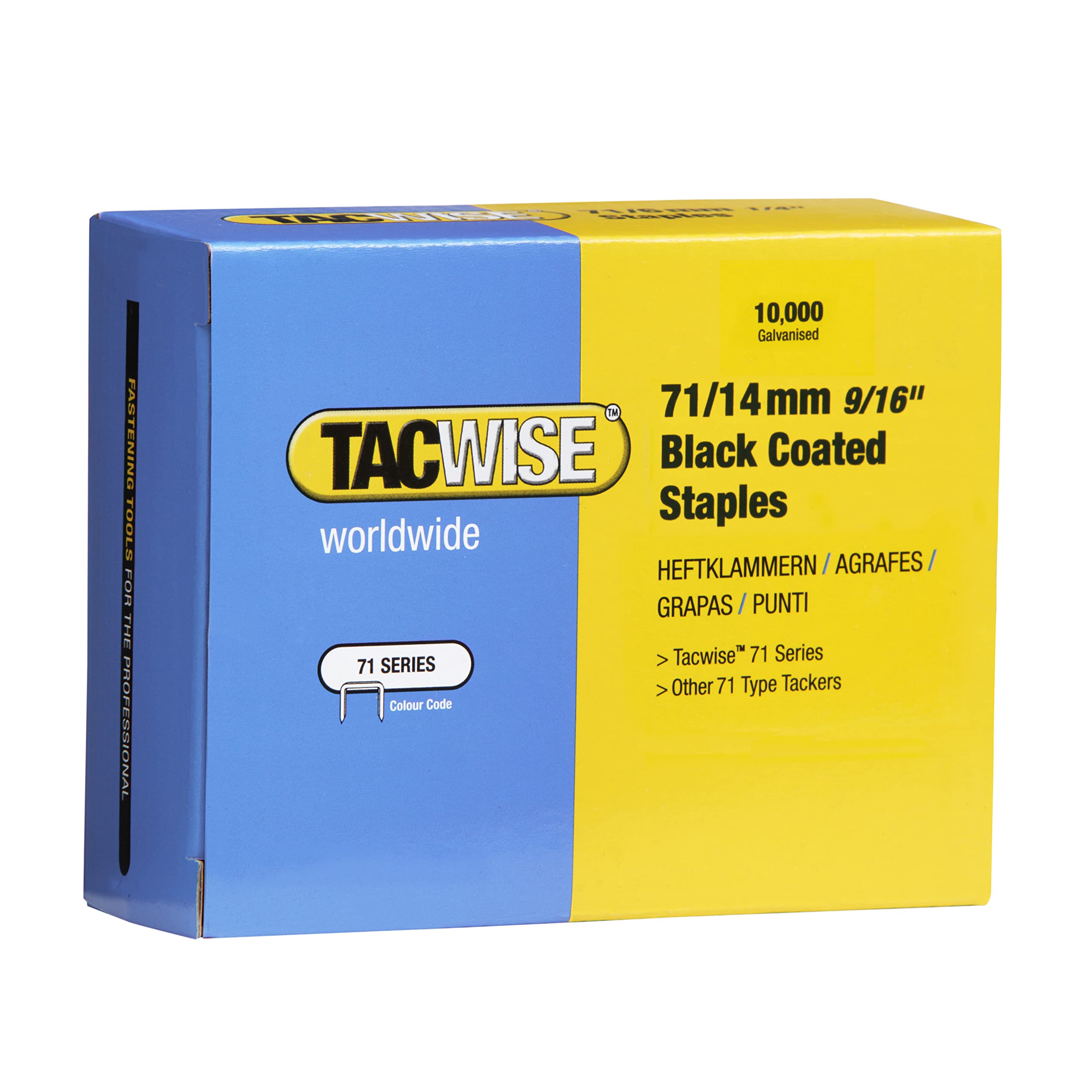 Tacwise 0374 Type 71 / 14 mm Galvanised Black Upholstery Staples, Pack of 10,000