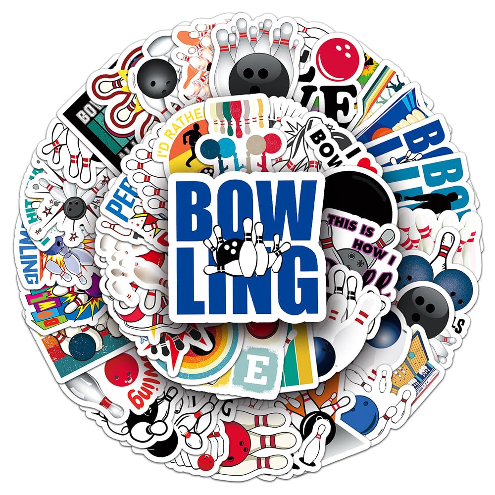 Funny Bowling Vinyl Stickers Pack, 50 PCS Retro Bowling Ball & Pins Decals, Waterproof Sport Stickers for Water Bottles, Laptops, Helmets, Scrapbooks, Journals & DIY Decor — image 1