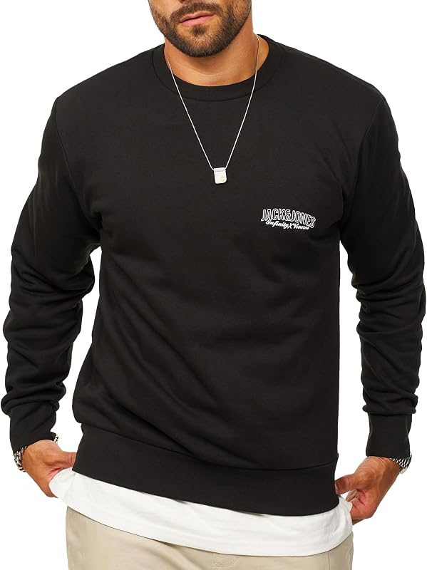 Herren Sweatshirt mit Rundhals Crewneck Pullover Sweater für Männer im Regular-Fit - JJ24756-BLA-S