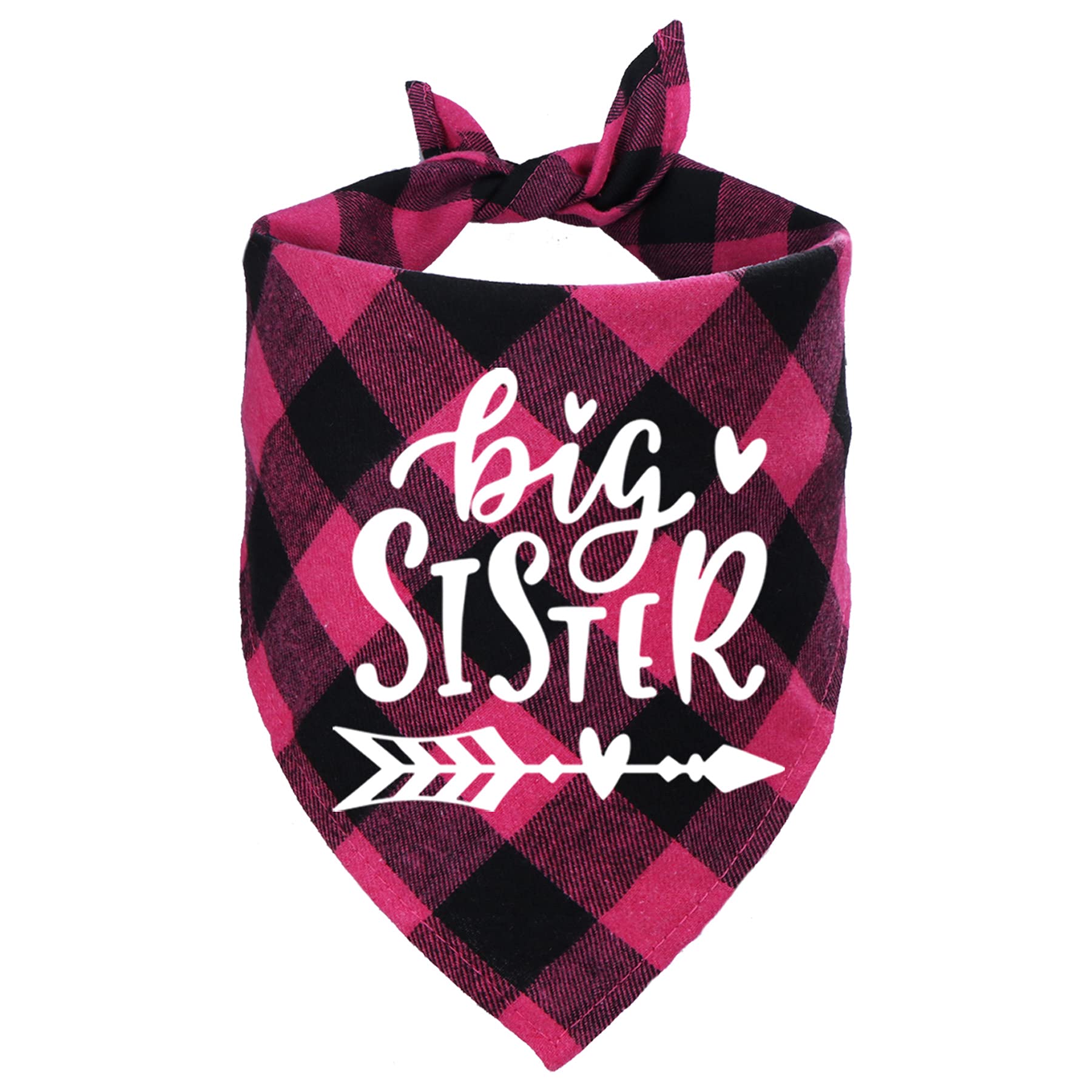 STMK Big Sister Plaid Dog Bandana, Pregnancy Announcement Plaid Dog Bandana, Gender Reveal Photo Prop, Pet Scarf Accessories, Pet Scarves for Dogs (Pink)