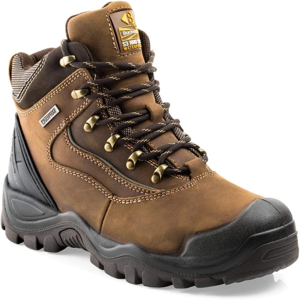 Buckler BSH002BR Waterproof Anti-Scuff Safety Work Boots Brown (Sizes 6-13) Mens Trade Steel Toe Cap Shoes