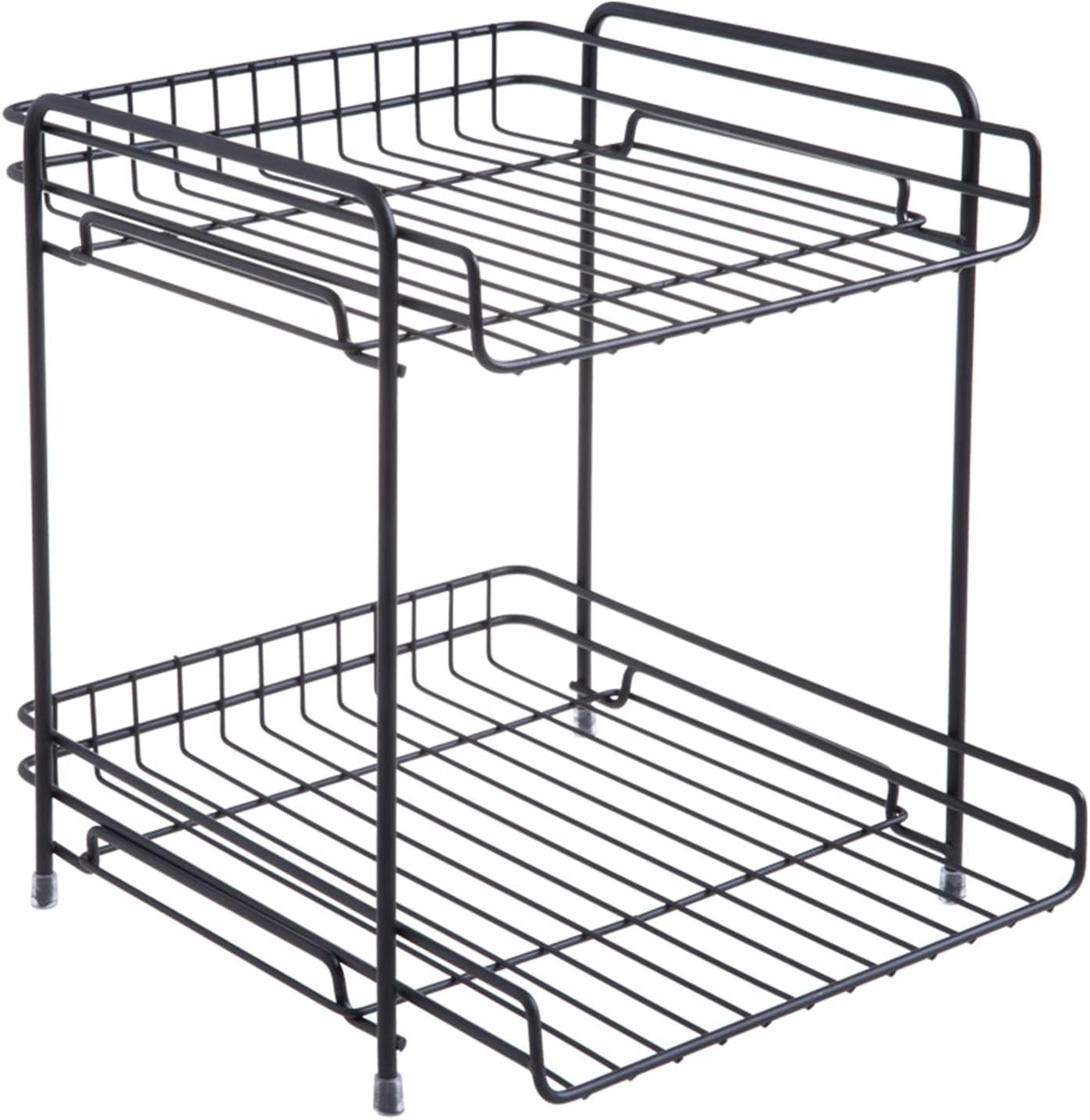 Lainrrew 2 Tier Cabinet Organizer, Stackable Under Sink Organizer Mesh Basket Under the Sink Storage Organizer Shelves Rack for Home, Kitchen, Bathroom, Countertop (Black)