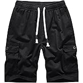 VtuAOL Men's Casual Elastic Waist Cargo Shorts Multi-Pockets Shorts with Drawstring