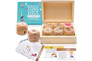 Garybank Kids Yoga Dice, Fun Exercise Dice Game for Kids, 12 Yoga Cards with Wooden Gift Boxes