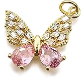 LiQunSweet 5 pcs Cute Pink Butterfly Brass Cubic Zirconia Charms Spring Insect Animal Charms for DIY Jewelry Bracelet Necklace Necklace Crafts Bag Keychain Decor