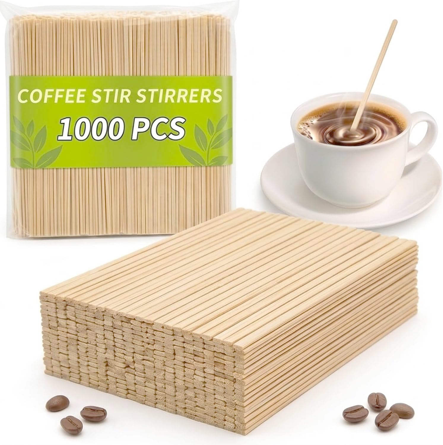 Photo 1 of 1000PCS Coffee Stirrers - Bamboo Coffee Stir Sticks Disposable Hot Drink Beverage Stirring Swizzle Stir Sticks For Coffee Milk Juice Cocktail Chocolate For Party Bar 5.5 Inch Square
