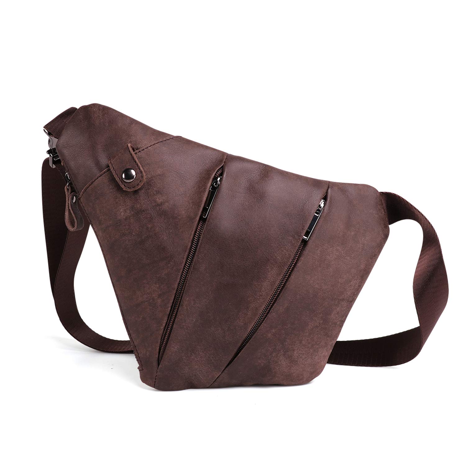 FANDARE Anti-Theft Sling Chest Pack for Men Genuine Leather Crossbody Shoulder Bag Segmented Crossover Backpack Business Travel Cycling Camping Hiking One Strap Backpack Daypack Waterproof Dark Brown