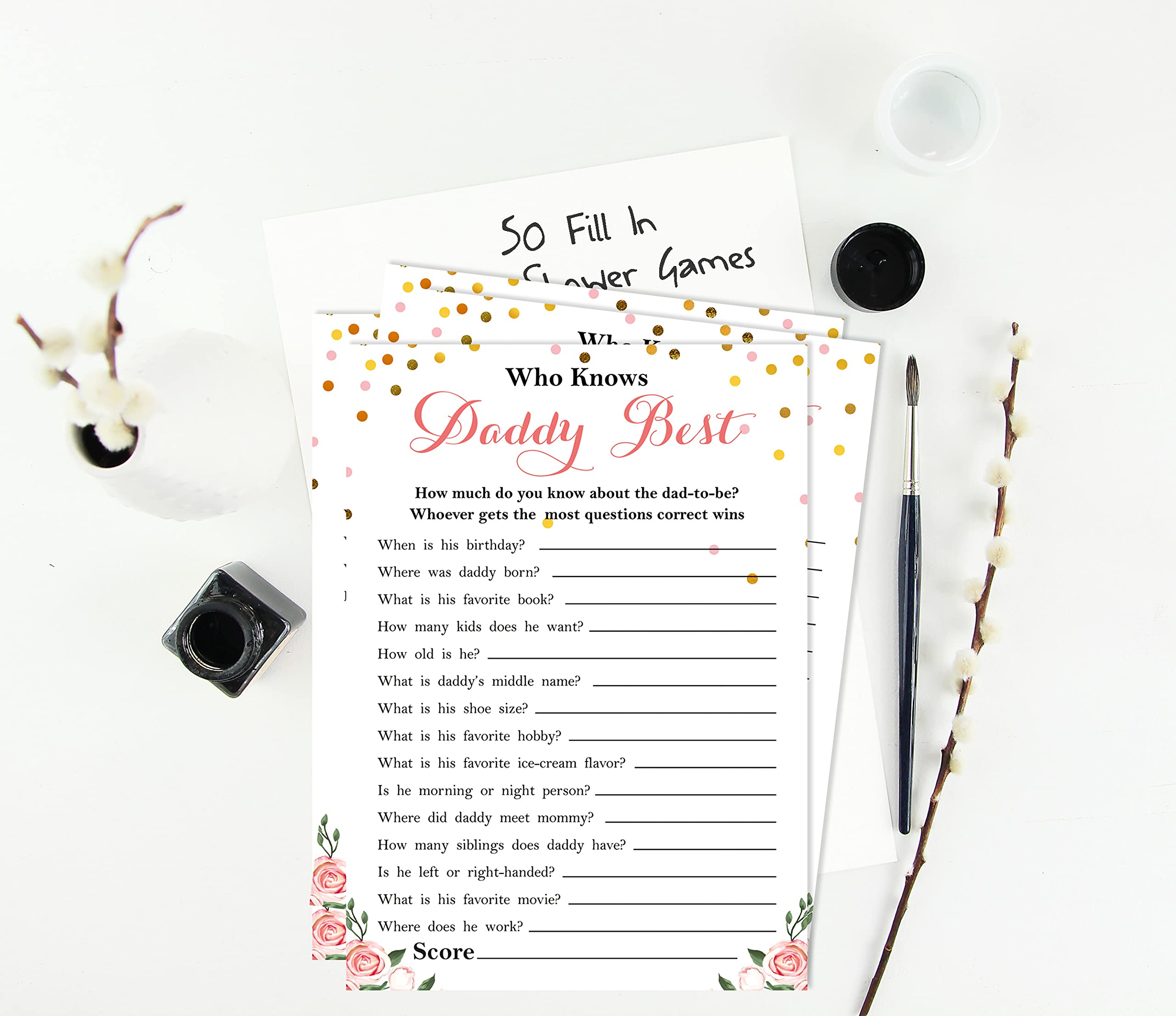 Inkdotpot Its A Boy Its A Girl 50-Pack Who said it Knows Daddy Best Baby Shower Game Cards Gender Reveal Confetti Fun Activity Cards โ image 1