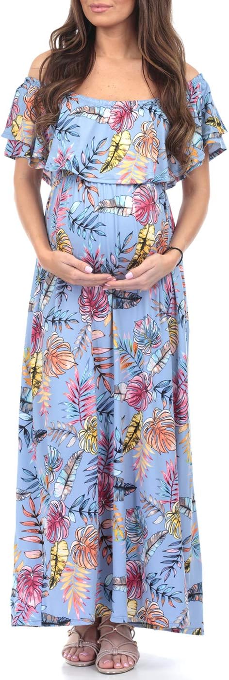 Open Shoulder Maternity Dress with Ruffles