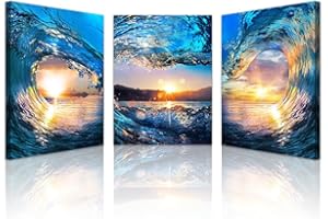Lapremoly Sunrise Ocean Waves Wall Paintings Wall Decor for Living Room Canvas Wall Art For Bedroom Office Wall Pictures Canvas Prints Artwork Modern Bathroom Home Decoration Ready To Hang 12x16 in