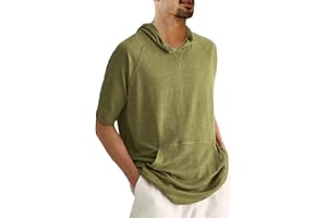 Yasiter Men's Thin Hooded T Shirt Sweatshirts Short Sleeve Cool Solid Color Pullover Hoodies with Kangaroo Pockets