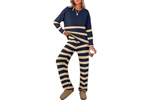 Caracilia Women's 2 Piece Outfits Sweater Sets Striped Oversized Sweaters Knit Wide Leg Pant Lounge Set 2025 Fall Outfits