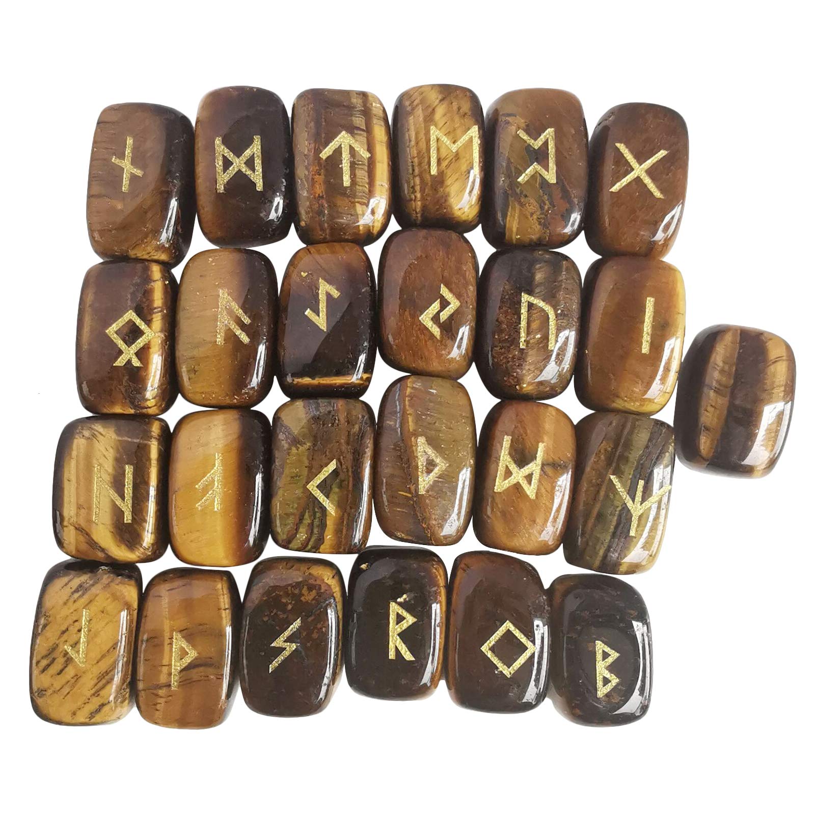 Lovionus89 Natural Rune Stones Set, Polished Engraved Elder Futhark Alphabet Magic Lettering Crystal for Meditation Divination Healing Chakra,Tiger's Eye