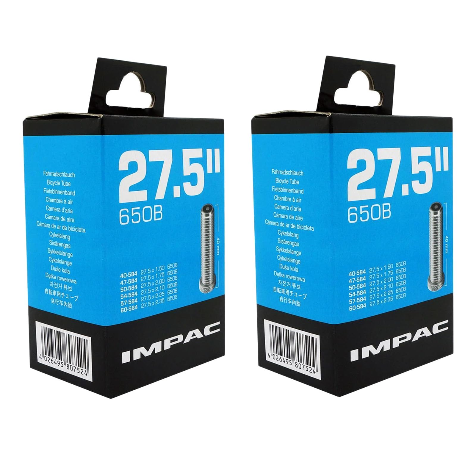 Impac 27.5" x 1.75-2.35 Mountain Bike Inner Tubes - Schrader Valve (Pair)