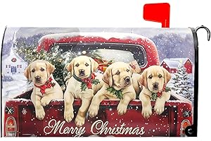 Kawani Merry Christmas Mailbox Covers with Magnetic Standard Size 21x18 Inch, Winter Xmas Red Truck Puppy Dogs Farmhouse Post Box Wrap Cover for Garden Yard Outdoor
