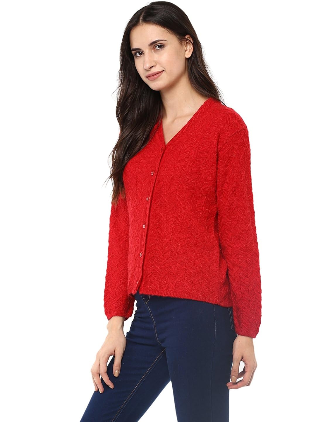 cayman women red self-design cardigan