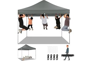 Tooluck 10x10 Heavy Duty Pop up Canopy Tent Folding Height Adjustable Easy up Canopy UPF 50+ All Weather Waterproof Outdoor Instant Shelter Party Tent with Handle Bag Grey(Thickened Alloy Steel)