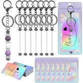 YUESEK 42/84/126 Pcs Beadable Keychain Bars Bulk Blank DIY Beaded Keychain Making Supplies with Bag Thank You Card