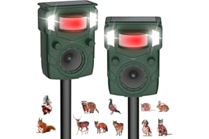 AQJBH 2025 Upgraded Solar Ultrasonic Animal Repellent Outdoor - Motion Activated Deer, Squirrel, Cat,Raccoon, Dog & Bird Deterrent with Multi-Frequency LED Strobe & Ultrasonic Sweep for Garden, Yard 2PC