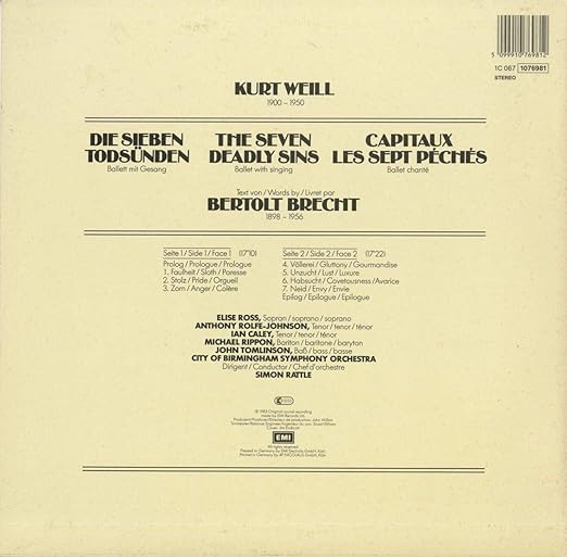 Amazon ヴァイル Weill 7つの大罪 より Electrola 1c 067 De Original ミシェル リッポン Michael Rippon ジョン トムリンソン John Tomlinson ヴァイル Kurt Weill サイモン ラトル Simon Rattle バーミンガム交響楽団 City Of Birmingham