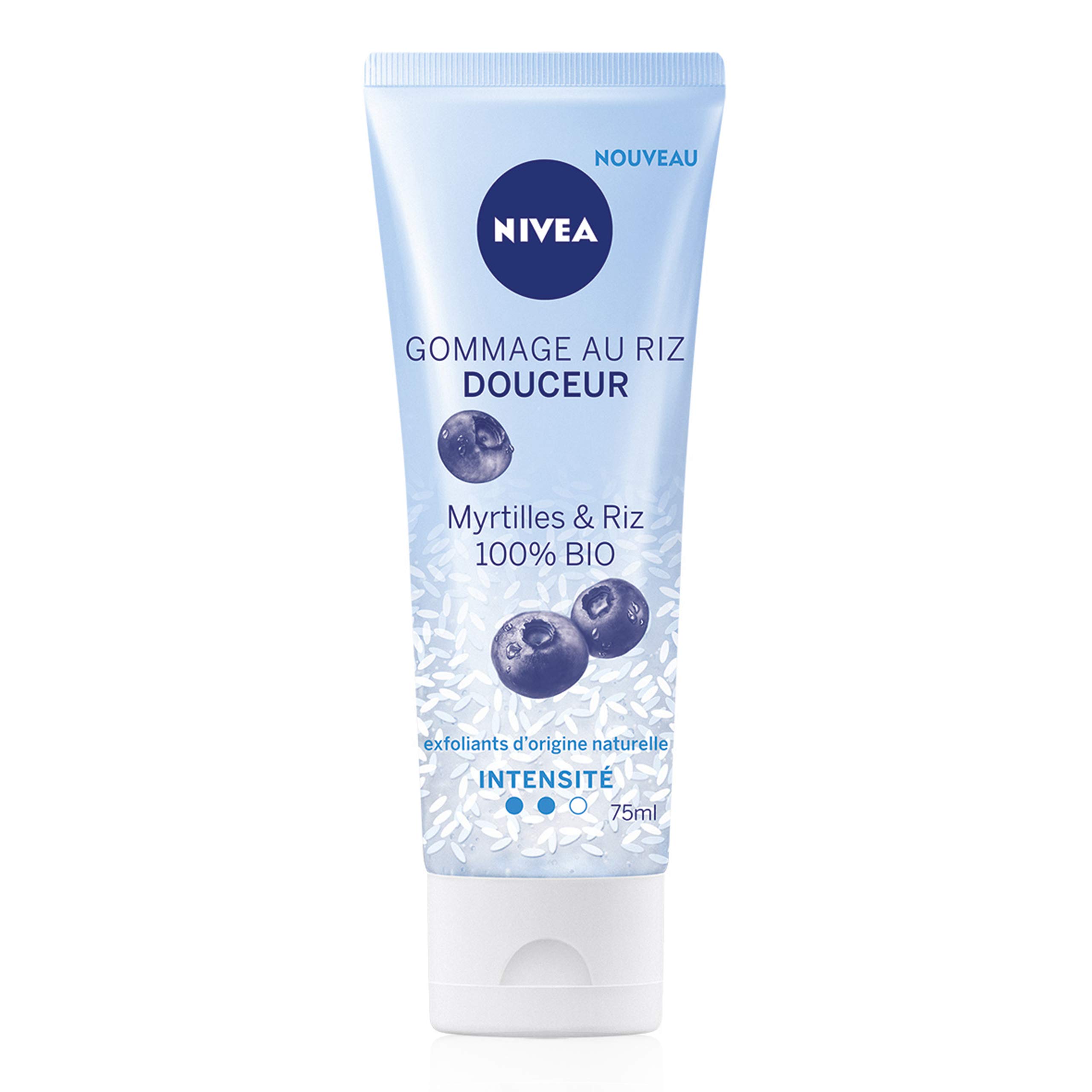 Nivea Gentle Rice Scrub (1 x 75 ml), Natural Exfoliator Enriched with Japanese Rice Seeds & Organic Blueberries, Revitalising Facial Care for Normal Skin