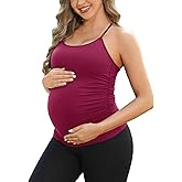 ATTRACO Women's Maternity Tank Tops with Built in Bra Seamless Y Back Side Ruched Pregnancy Tank Top