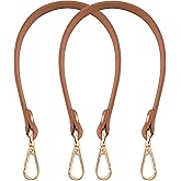 AUEAR, 2 Pack Purse Leather Handles Replacement Brown with Gold Lock Swivel Lobster Buckles for Small Bag