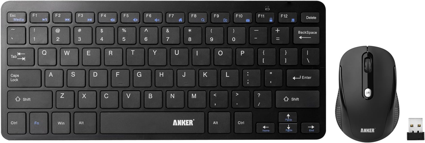 Anker Slim Portable Wireless Keyboard and Optical Mouse Combo for Desktop, Win 8 / 7 / Vista / XP