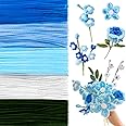 Peryiter 500 Pieces Pipe Cleaners Chenille Stems for Flowers Craft Supplies Bulk Fluffy Fuzzy Sticks for DIY Art Projects Creative Gift Wrapping Party Decorations(Blue Flower Color,12 Inch)